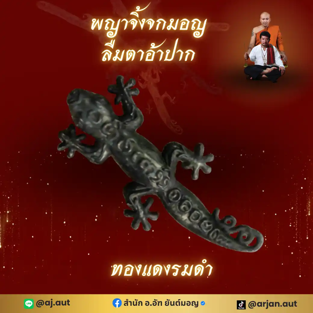 จิ้งจกมอญ ลืมตาอ้าปาก ทองแดงรมดำ